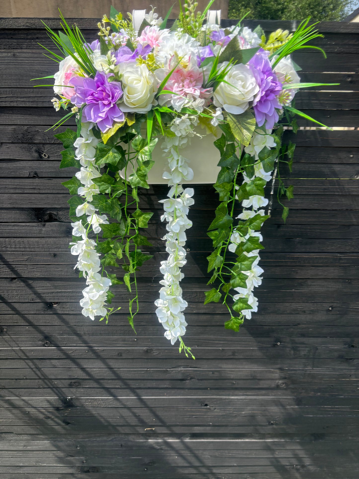 Double lilac, pink and Ivory fence pot