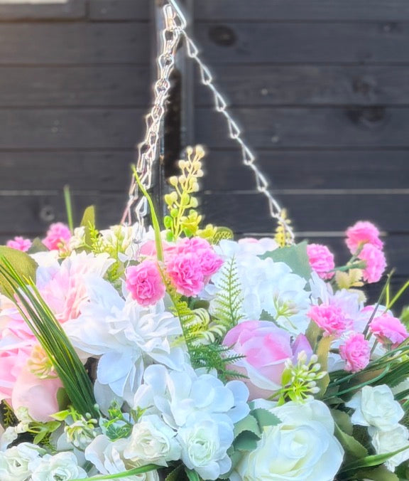 Sammie Wreath and standard hanging basket