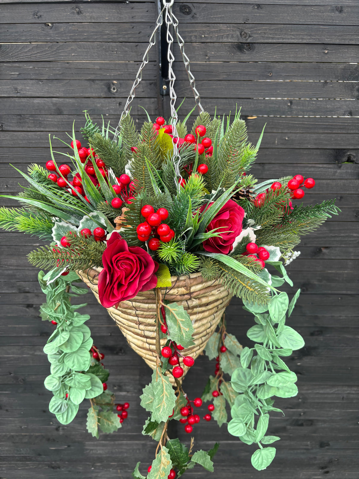 Rose, berry and cone deluxe basket