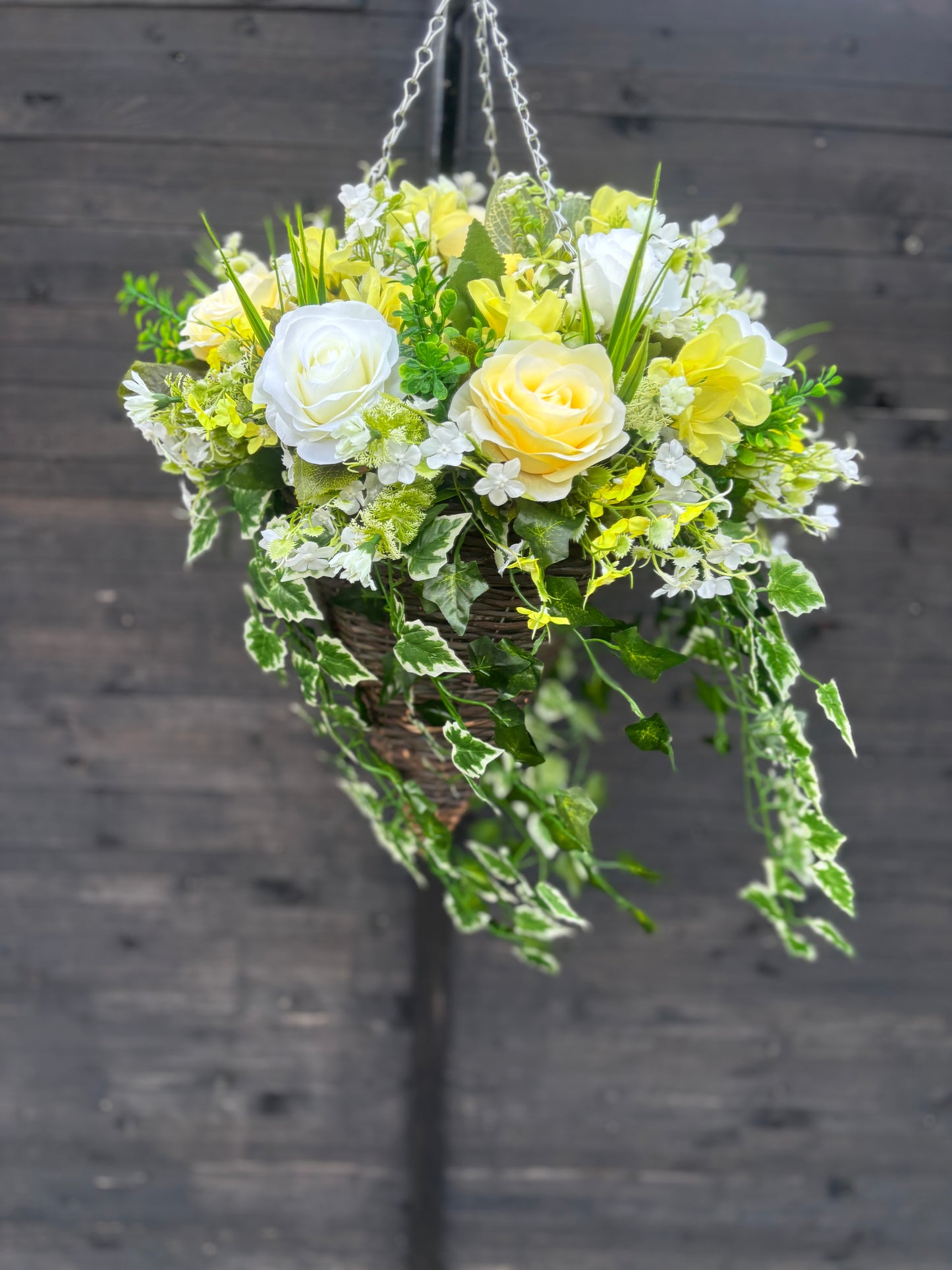 Lemon and ivory Deluxe Rattan Basket