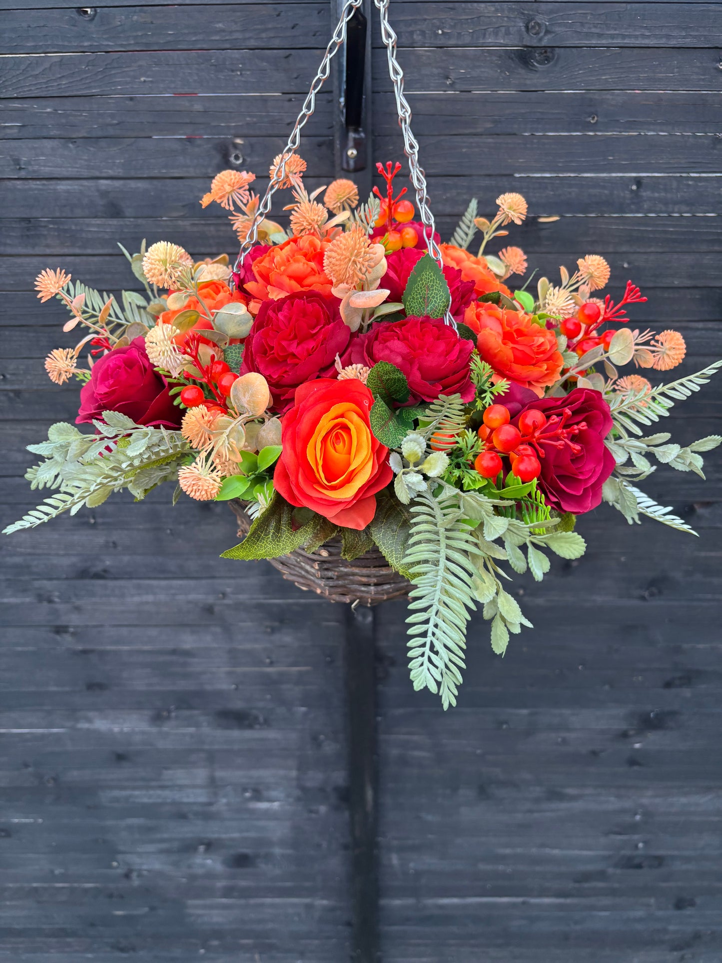 Standard red and orange hanging basket