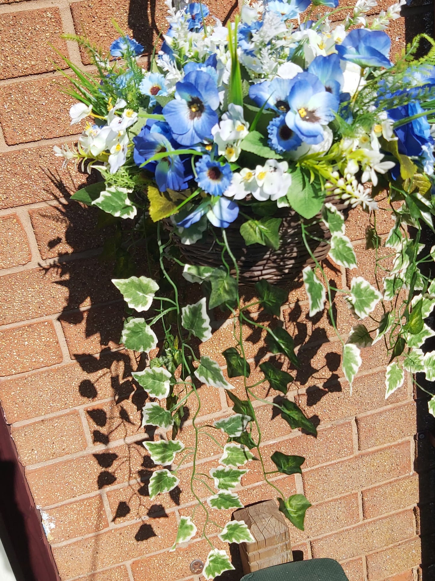 Standard blue and Ivory Rattan Basket with Ivy