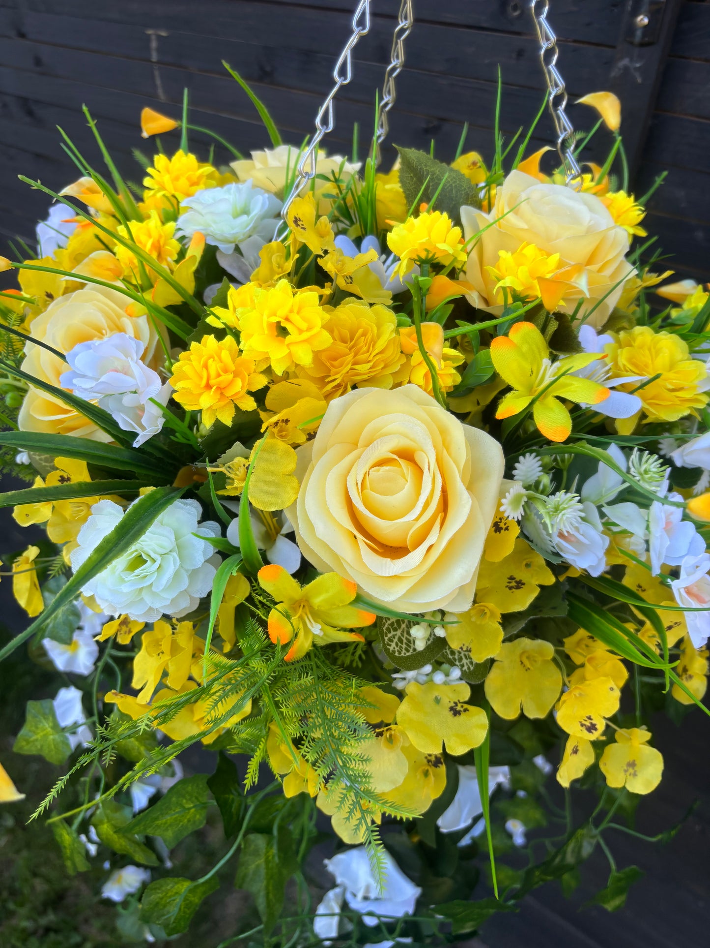 Yellow & White Deluxe Rattan Basket