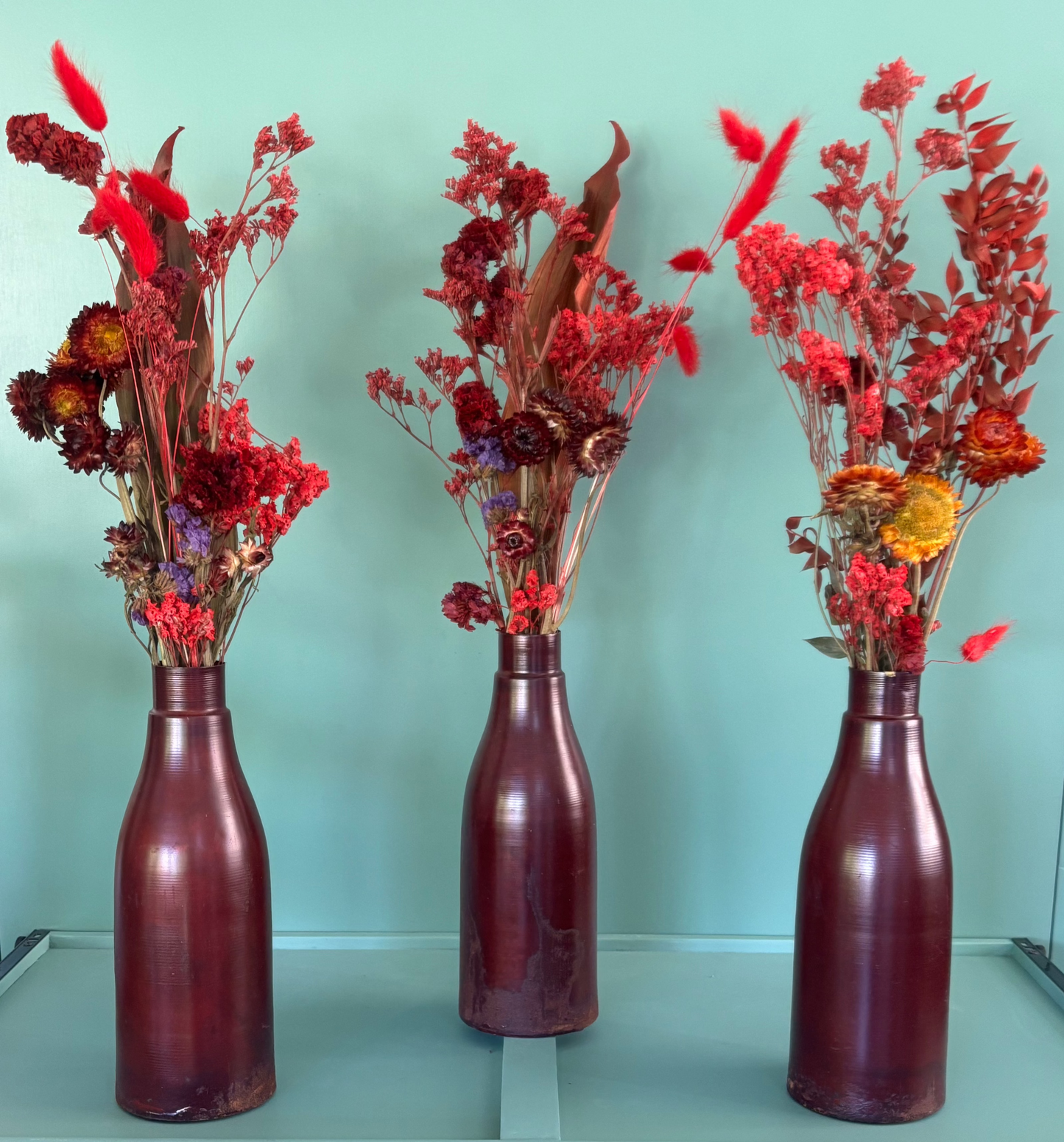Red Bottle Pampas Display