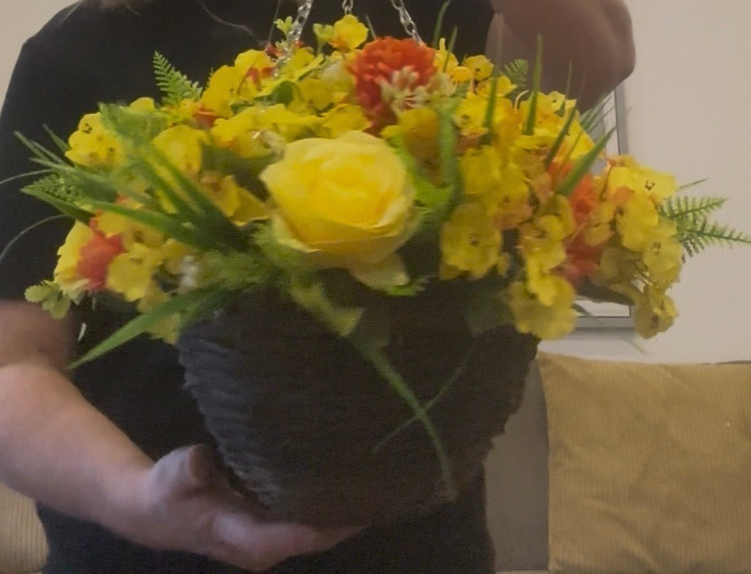 Yellow & Orange Standard Rattan Round Basket