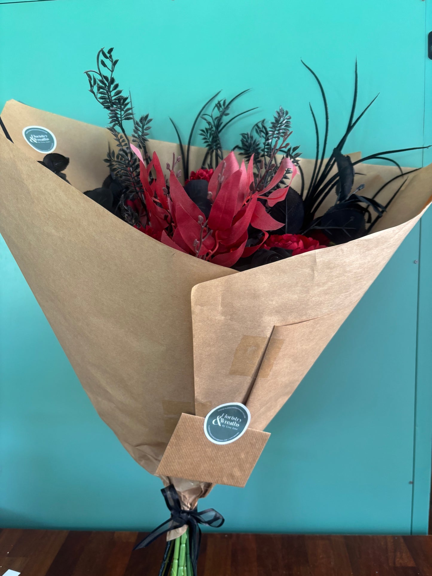 Black & Red Faux Flower Gift Bouquet