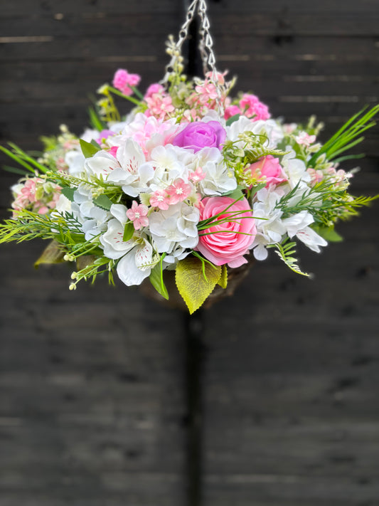 Standard Ivory, pink and lilac Rattan Basket
