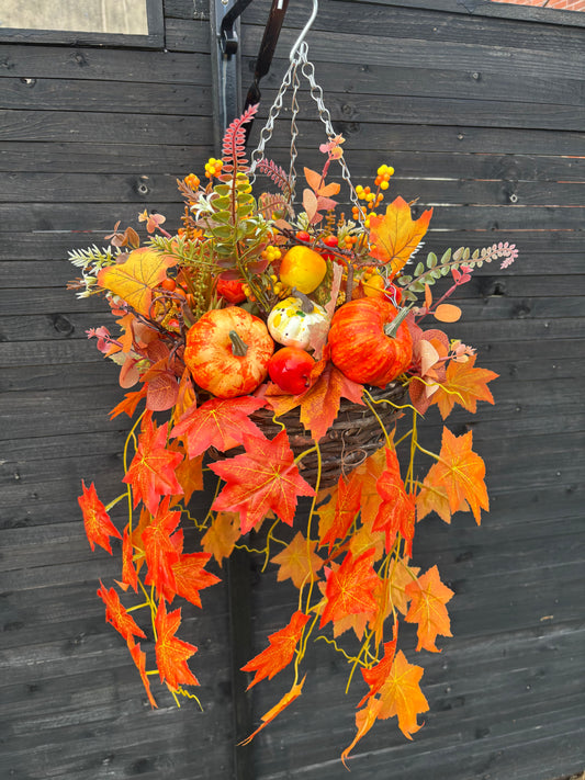 Autumn pumpkin standard hanging basket