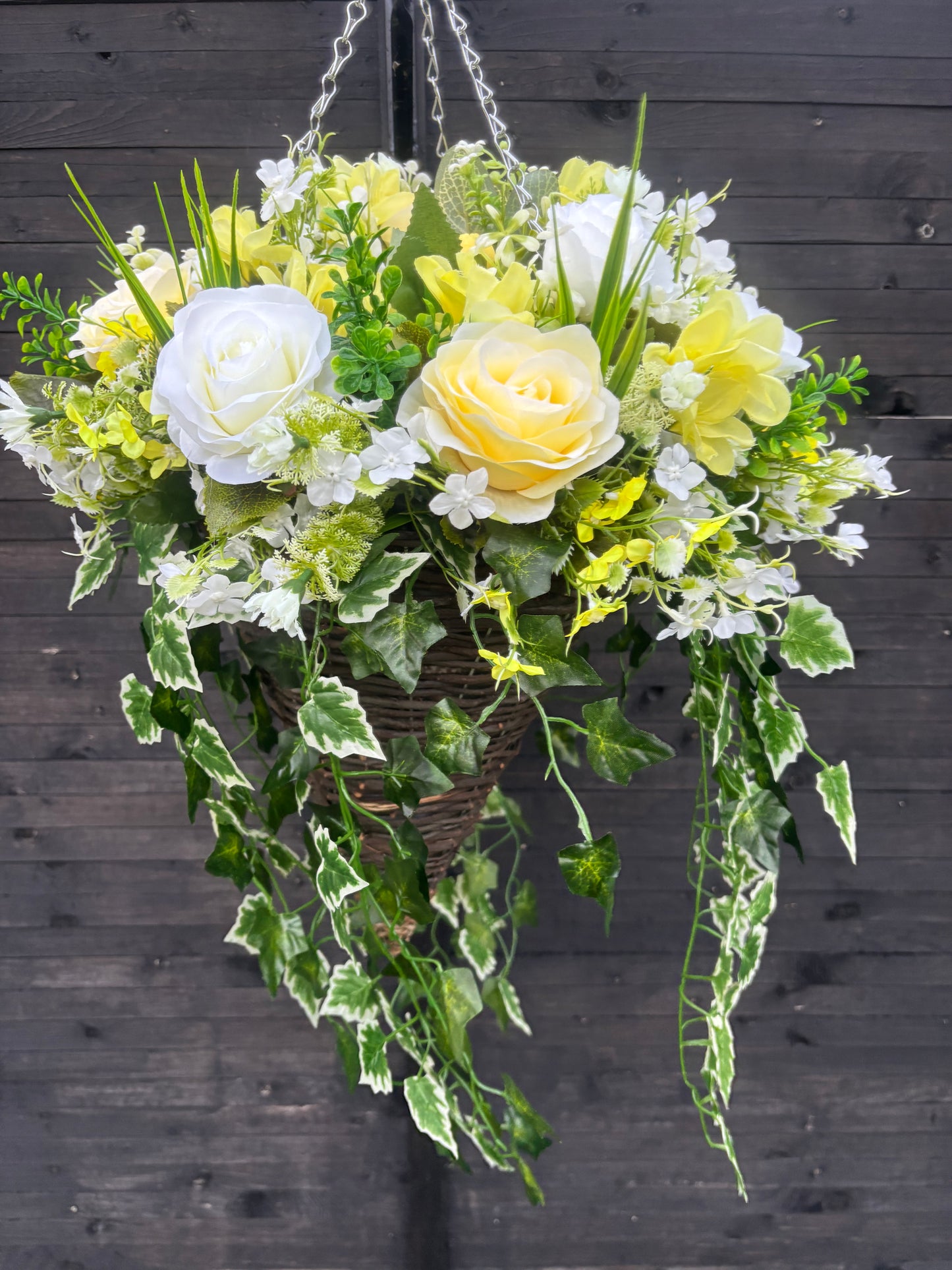 Lemon and ivory Deluxe Rattan Basket