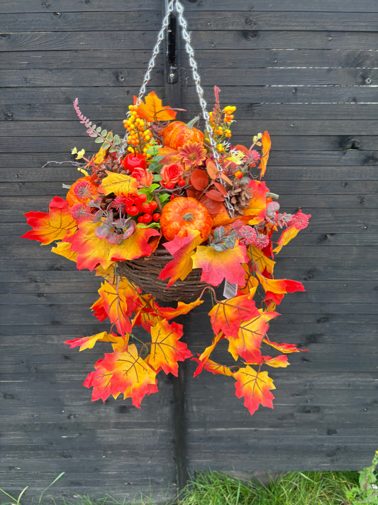 Autumn pumpkin standard hanging basket