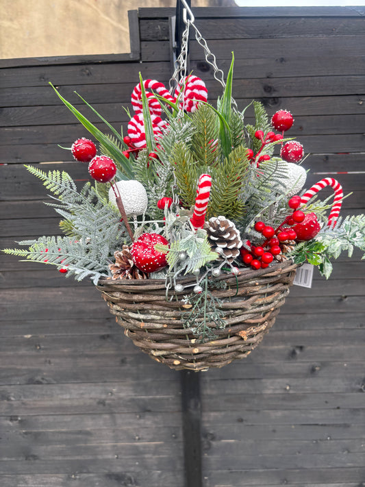 PREORDER Christmas mixed berry & candy canes standard hanging basket