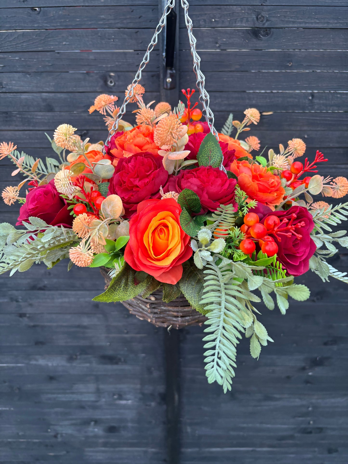 Standard red and orange hanging basket