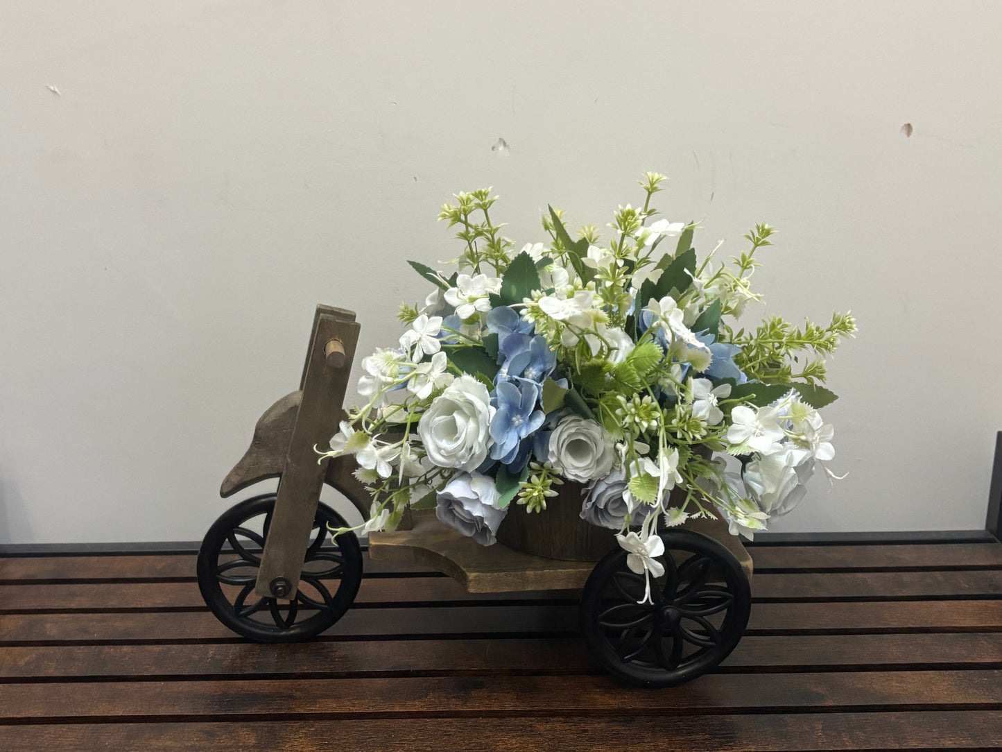 Wooden tricycle blue and white