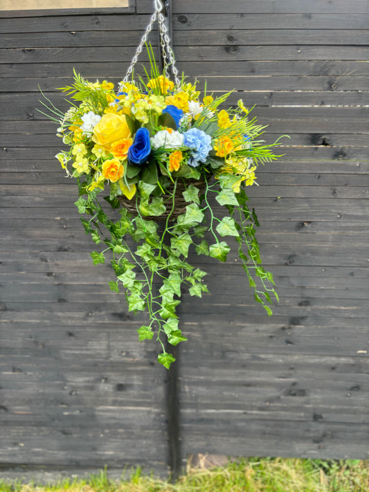 Standard blue and yellow Rattan Basket with Ivy