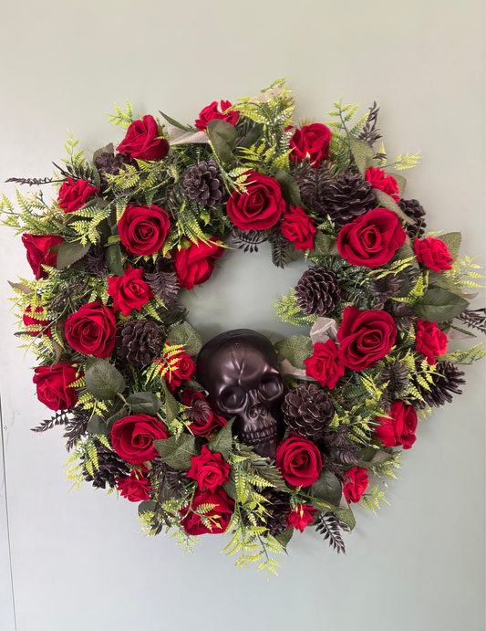 Rose & Skull Floral Faux Wreath