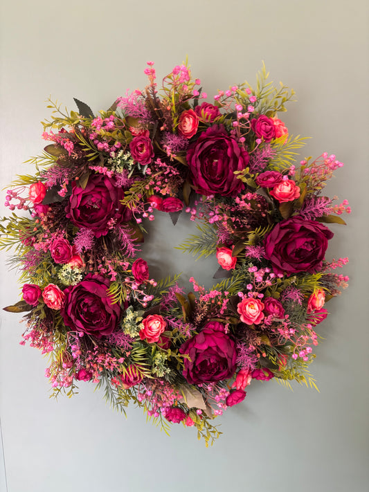 Wine Peony Floral Faux Wreath