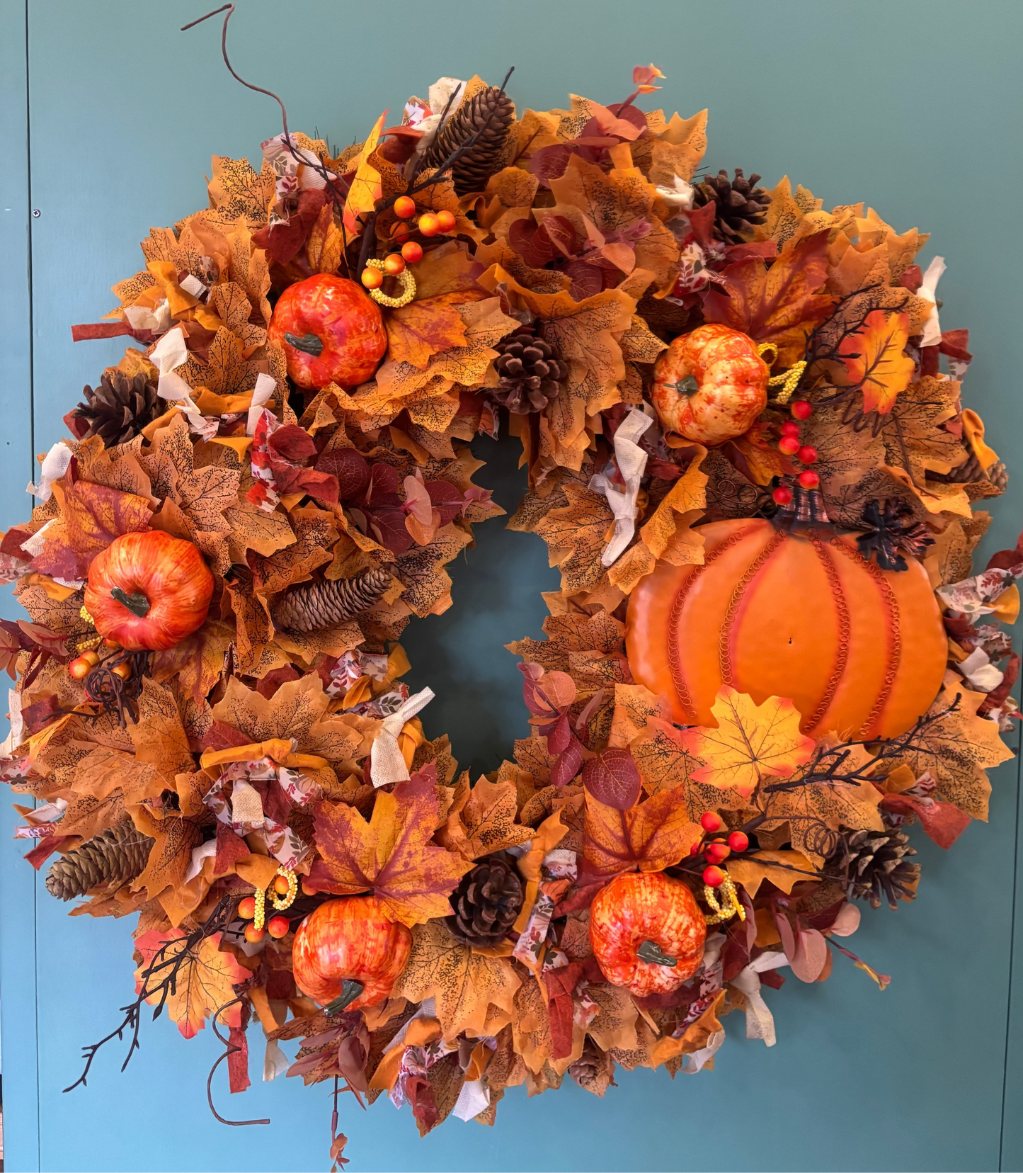 Pumpkin Autumn Leaves Faux Wreath