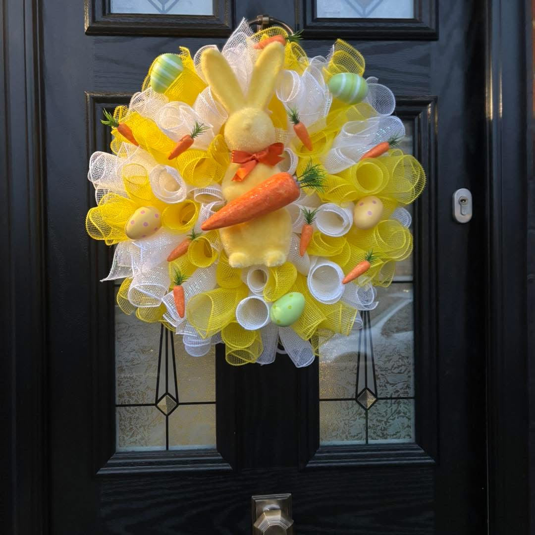 Yellow Bunny Easter deco Mesh Door Wreath