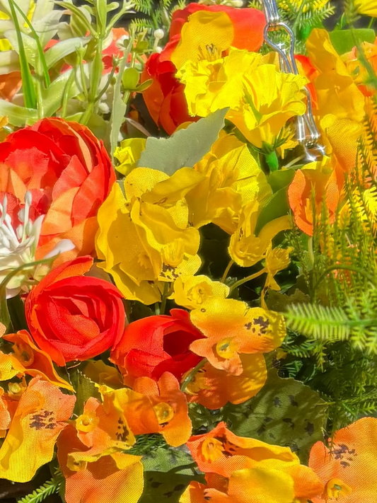 Orange and yellow fence pots