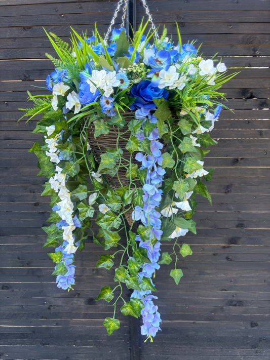 Blue & White Deluxe Rattan Basket