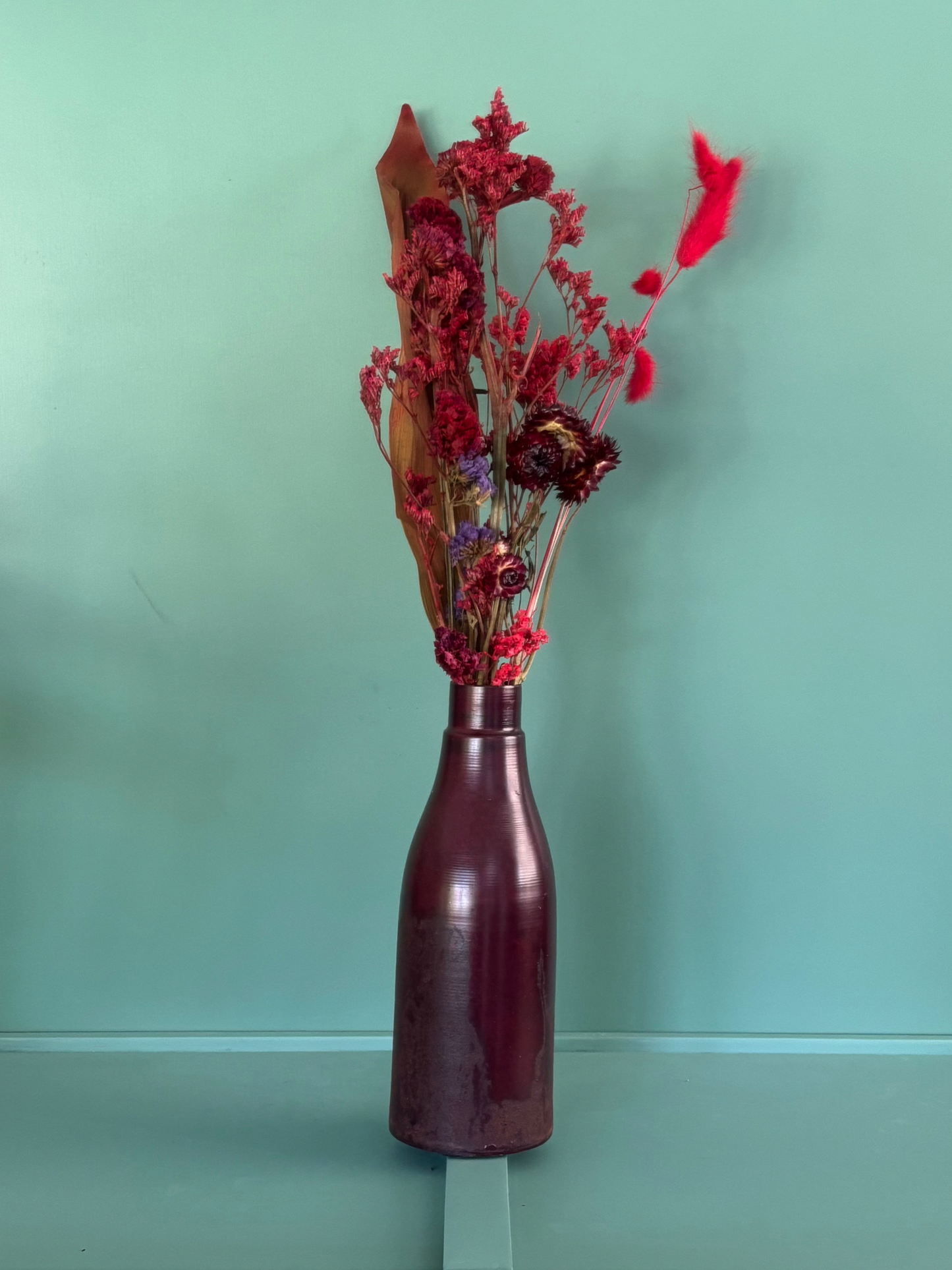 Red Bottle Pampas Display