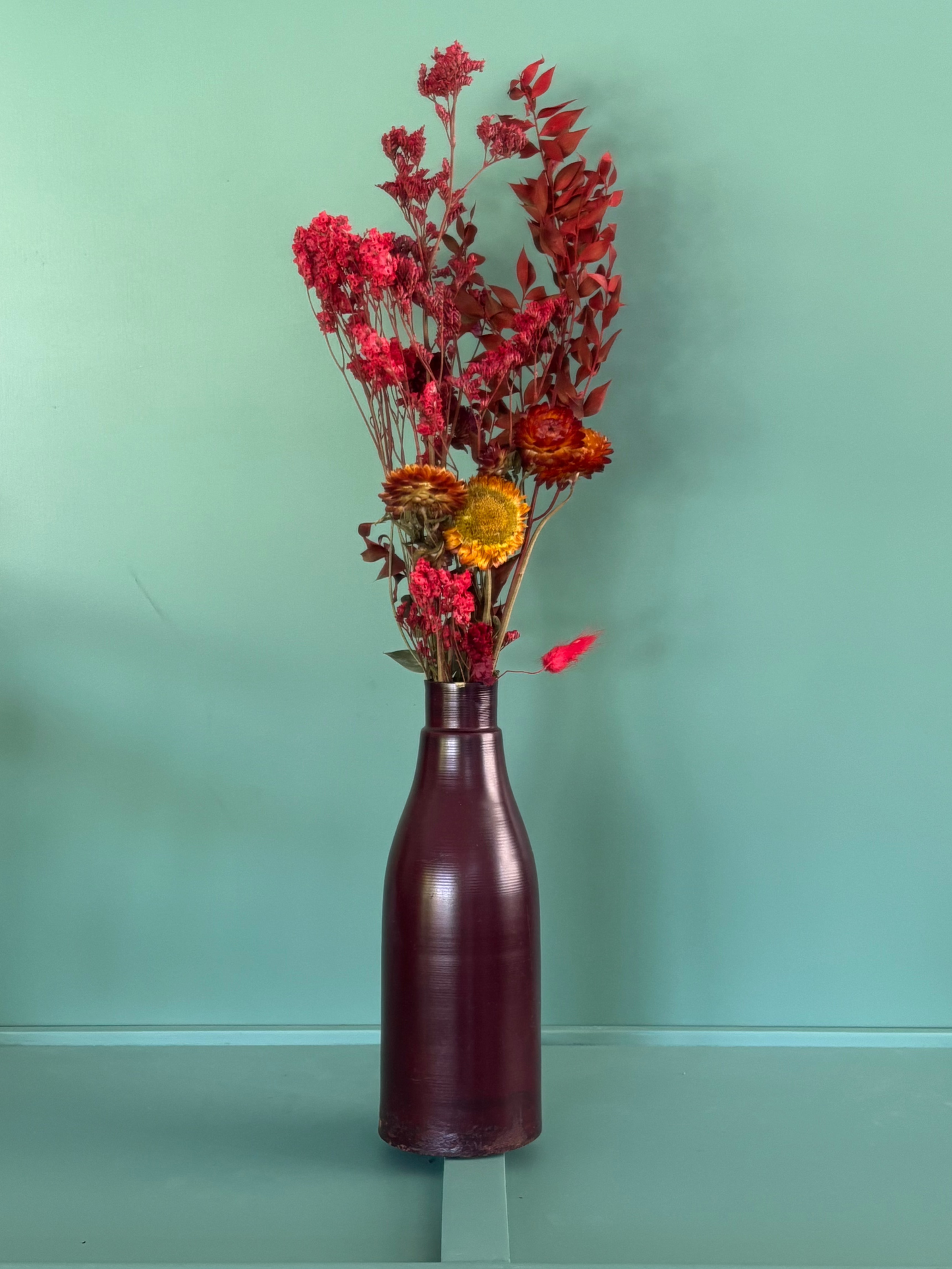 Red Bottle Pampas Display
