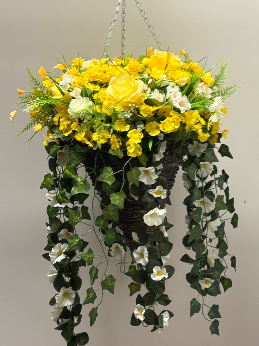 Yellow & White Deluxe Rattan Basket