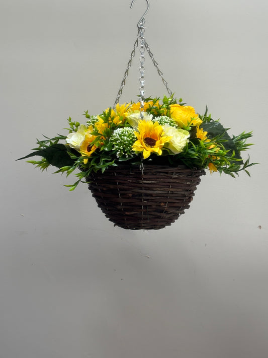 Yellow & Ivory Standard Rattan Round Basket