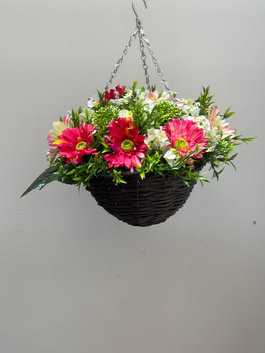 Pink & White Standard Rattan Round Basket