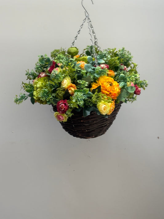 Ranunculus mix  Standard Rattan Round Basket