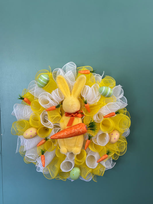 Yellow Bunny Easter deco Mesh Door Wreath