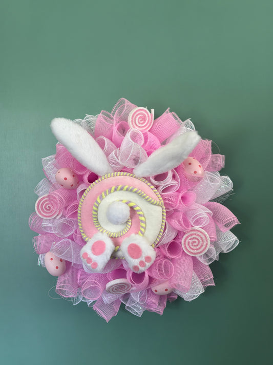 Pink Bunny Deco Mesh Easter Door Wreath