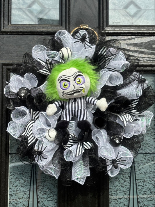 Beetle Juice Deluxe Deco Mesh Wreath/Door Bow