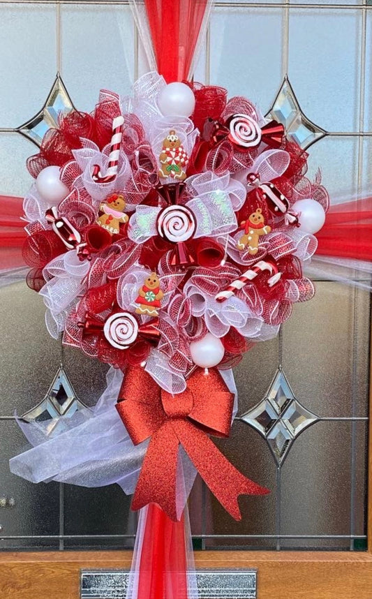 Gingerbread Man Mix Deco Mesh Wreath/Door Bow