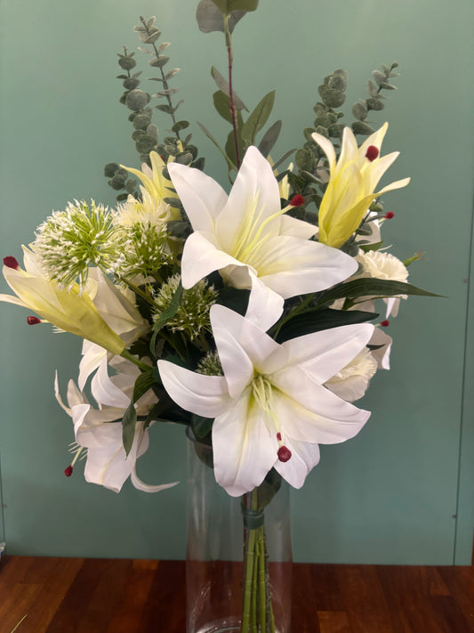 White Lily Faux Flower Gift Bouquet