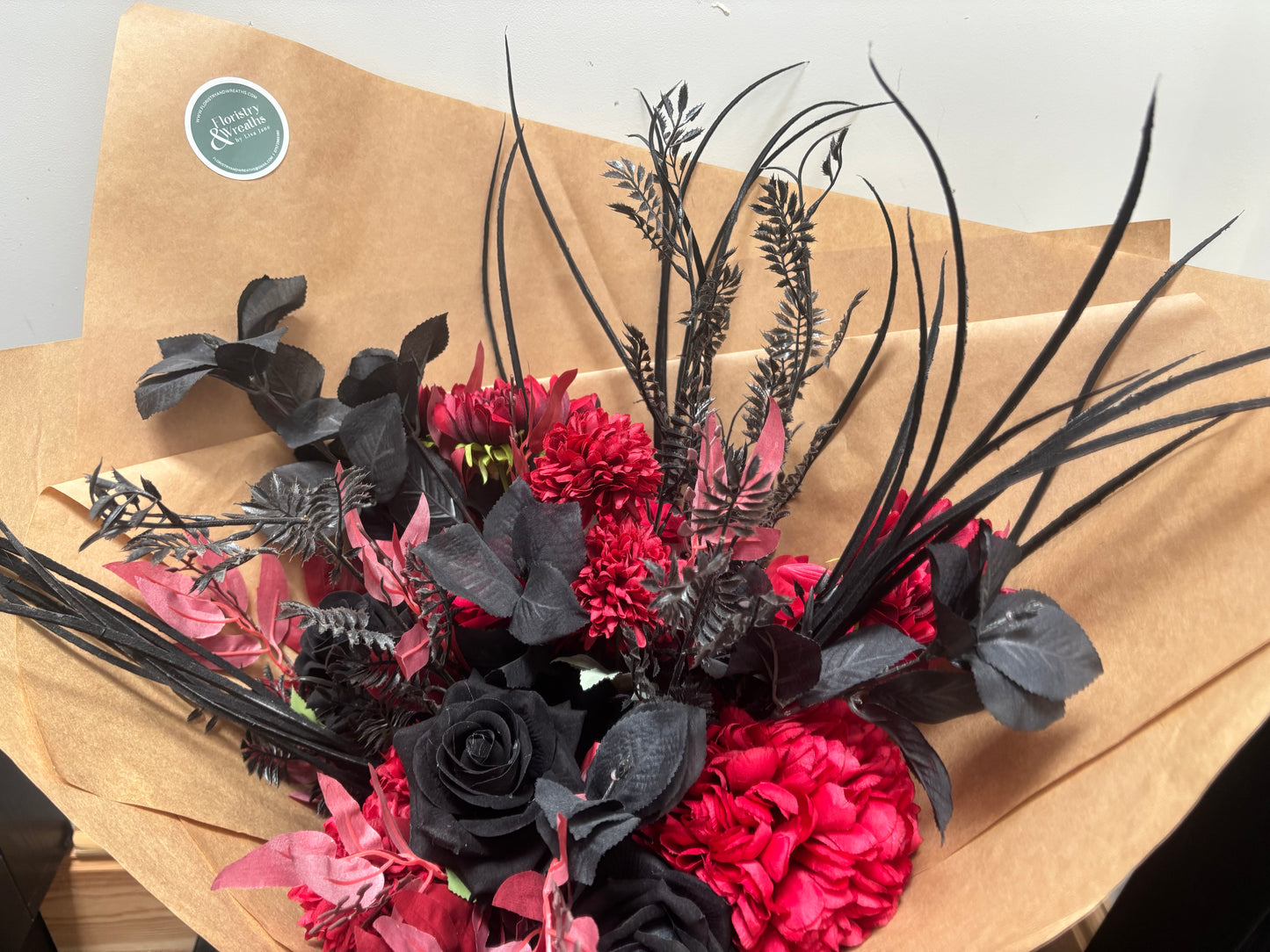 Black & Red Faux Flower Gift Bouquet