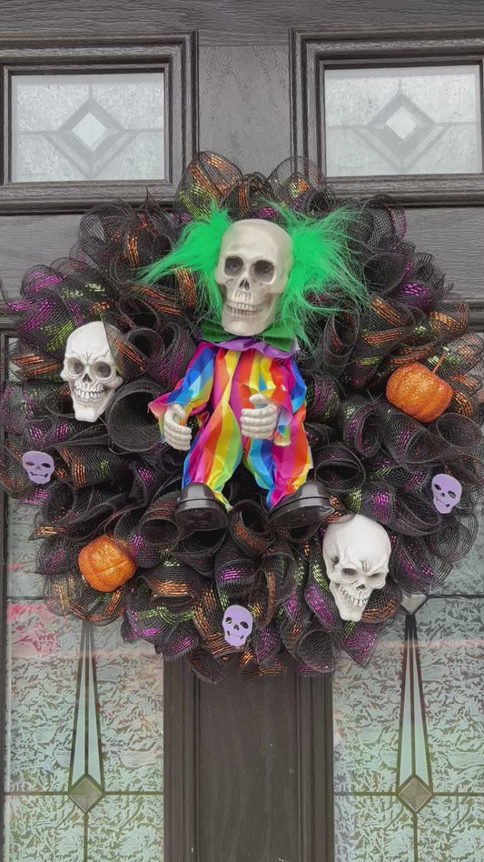 Clown skeleton Deluxe Deco Mesh Wreath/Door Bow